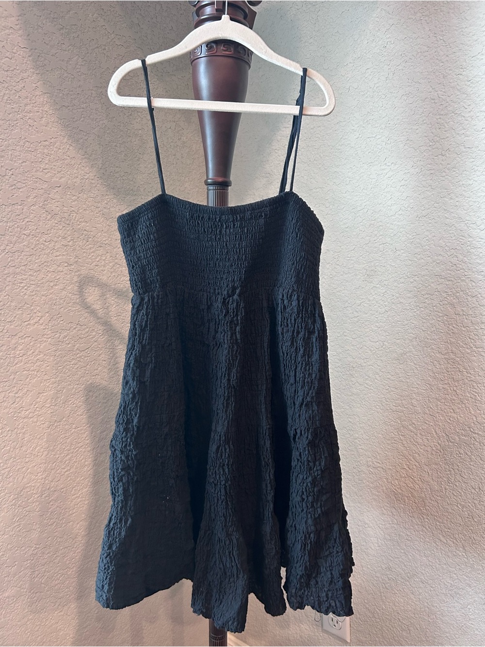 Zara Black Textured Smocked Sundress